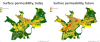 Surface permeability in Tallinn today (left) and in the future (right), if the comprehensive plans would all be put into action. 